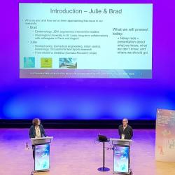Julie Côté et Bradley Evanoff, au congrès sur la prévention durable des TMS organisé par l'INRS, le 6 mai 2026